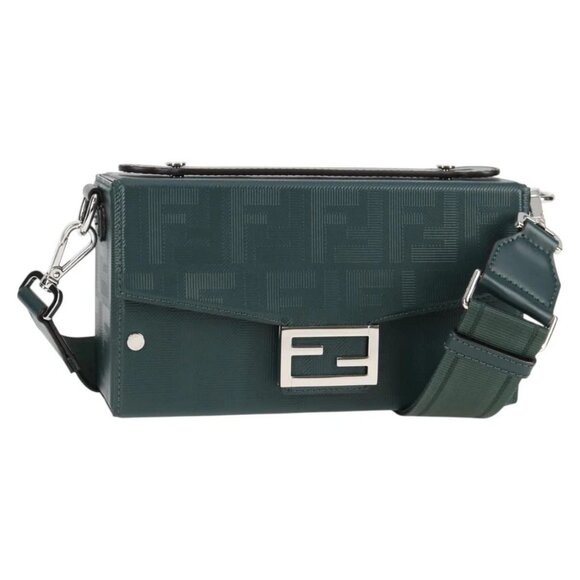 FENDI Zucca Canvas Baguette Soft Trunk Hand Bag Leather 2way Green Auth sw386AM - Picture 1 of 16